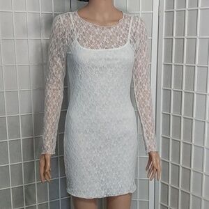 Jessica Simpson Lace‎ Mini Dress – White – Sheer Overlay – S
